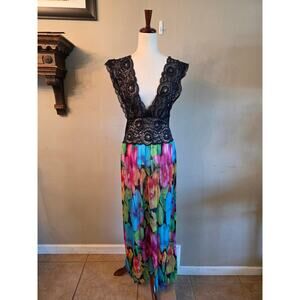 Foemina Made In Italy Lace Sheer Romper Jumpsuit Coverup Vintage Neon Floral